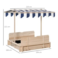 Outsunny Caixa de Areia de Madeira para Crianças acima de 3 Anos com Banco e Toldo Ajustável Carga 50kg  106x106x121cm Madeira(m-3)
