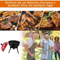 Outsunny Barbecue a Carvão Portátil Barbecue Pequena de Metal Esmaltado com 3 Pés Antiderrapantes Ø36,5x54cm Preto e Vermelho(m-5)