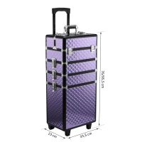 HOMCOM Mala de Maquilhagem Professional com Rodas Universais Diferentes Níveis e Alça Extensível 33,5x23x76-95,5 cm Roxo(m-3)