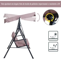 Outsunny Baloiço de Jardim de 3 Lugares Baloiço com Teto Ajustável em Ângulo para Terraço Balcão Carga Máxima 200kg Aço 172x110x153cm Marrom(m-5)