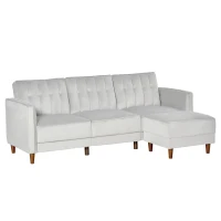 HOMCOM Sofá Cama com Chaise Longue de 3 Lugares Tato Aveludado com Encosto Ajustável e Apoio para os Pés Móvel 218x85x86cm Cinza Claro(m-1)