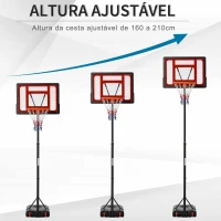 HOMCOM Tabela de Basquetebol Ajustável de 160-210cm Aro de Basquetebol com Suporte de Aço Base Recarregável 2 Rodas para Crianças e Adultos 75x83x261cm Vermelho e Preto(m-4)
