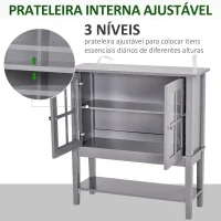 HOMCOM Aparador Vitrina Multifuncional para Entrada Cozinha Salas de Estar Aparador com Prateleiras 2 Portas e Anti-Tombo 80x28x84cm Cinza(m-6)