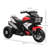 HOMCOM Motocicleta Elétrica Infantil com 3 Rodas para Crianças acima de 3 anos Triciclo com Pedal para Crianças Bateria 6V com Luzes Música Pneus Largos 86x42x52cm Vermelho e Preto(m-3)