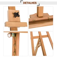 HOMCOM Cavalete de Pintura Cavalete de Madeira de Faia de Desenho para Estúdio com Altura Ajustável 65x44x174-230 cm Madeira(m-5)