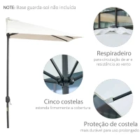 Outsunny Meia chapéu de sol 230x130x245 cm chapéu de sol para Parede Jardim com Manivela e Vara Metálica Ø38 mm Terraço Varanda Creme(m-5)