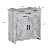 HOMCOM Aparador de Cozinha com 1 Gaveta e Prateleira Interior Ajustável Móvel Auxiliar Decorativo para Sala de Jantar Sala de Estar 80x39,7x80cm Cinza(m-3)