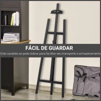 HOMCOM Cavalete para Pintura de Madeira Inclinável 90° com Suporte Tripé e Pincel 51,5x71,5x134,5cm Preto(m-6)