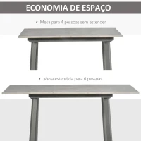 HOMCOM Mesa de Sala de Jantar Retangular Mesa de Cozinha Extensível para 4-6 Pessoas com Pés de Metal e Almofadas Ajustáveis 160x80x76cm Cinza(m-4)