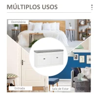 HOMCOM Banco Sapateira com Armazenamento para 8 Pares de Sapatos com 2 Gavetas Prateleiras Ajustáveis e Almofada 104x24x55cm Branco(m-7)