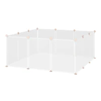 PawHut Recinto para Pequenos Animais Modular de Metal com 12 Painéis e 24 Conectores para Coelhos Porquinhos da Índia 105x105x45 cm Branco(m-1)