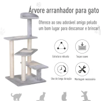 PawHut Arranhador  3 Plataformas para Arranhar 48x48x99.5 cm  de Madeira coberta  de Pelucía  Sisal(m-5)