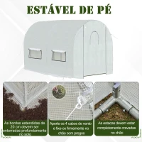 Outsunny Estufa de Jardim Tipo Túnel com janelas e portas Cobertura PE Estrutura de aço 295x200x190cm Branco(m-7)