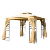 Outsunny Pérgola de Jardim  Pérgola de Exterior com Teto Duplo Mosquiteira e Orifícios de Drenagem 300x300x265 cm Bege