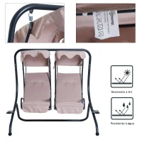 Outsunny Baloiço de Jardim com 2 Lugares Individuais com Teto e Suporte para Bebida para Terraço Balcão Exterior 170x136x170cm Bege(m-6)