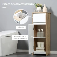 Kleankin Armário Casa de Banho Baixo Armário de Madeira com Gavetas e 2 Prateleiras para Sala de Estar Dormitório Cozinha 32,6x30x90cm Natural e Branco(m-4)