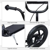 HOMCOM Trotinete para Crianças acima de 5 anos Scooter de 2 Rodas Grandes de 12 Polegadas com Freio e Guidão Ajustável em Altura Carga Máx. 100kg 120x52x80-88cm Preto(m-7)