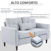 HOMCOM Sofá de 2 lugares Poltrona de dois lugares para sala de estar com almofadas e assento acolchoado fronha lavável 140x78x83 cm cinza claro(m-5)