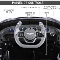 HOMCOM Bentley GT elétrico licenciado para crianças de 3-5 anos 2 velocidades com controle remoto farois musica preto(m-5)