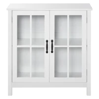 HOMCOM Aparador com 2 portas de vidro temperado Prateleira ajustável Armário multiuso  80x40x85,3 cm Branco(m-1)