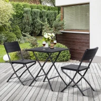 Outsunny Conjunto de Mesa e Cadeiras de Jardim Conjunto de Móveis de Exterior Dobráveis 61,6x61,6x74 cm e 57x44,5x81 cm  Preto(m-2)