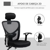 Vinsetto Cadeira de Escritório Ergonômica Cadeira de Escritório Giratória com Altura Ajustável Função Reclinável Apoio para a Cabeça e Suporte Lombar 65x67x108-118cm Preto(m-7)