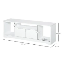 HOMCOM Móvel de TV para Televisores de até 42” Móvel de Sala de Estar Moderno com Armário de Dupla Porta e 3 Compartimentos Abertos 120x30x41cm Branco(m-3)