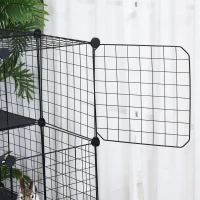 PawHut Recinto Metálico para Animais de Estimação DIY com 3 Níveis 4 Portas Grandes e 6 Bandejas Amovíveis 111x75x119 cm Preto(m-9)
