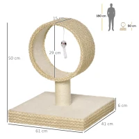 PawHut Árvore para Gatos Pequenos Torre de Arranhar de Gato com Túnel Superior Poste Arranhador de Juta Natural e Brinquedo Suspenso 61x41x50cm Bege(m-3)