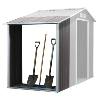 Outsunny Galpão para lenha de aço galvanizado para armazenamento de ferramentas de jardim com telhado inclinado 127x71x143 / 159 cm cinza(m-1)