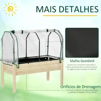 Outsunny Horta Vertical Elevada de Madeira 121x55x117cm com Cobertura de Proteção Mesa de Jardinagem para Cultivo de Flores Vegetais e, Jardim Terraço Madeira Natural(m-5)
