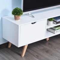 HOMCOM Móvel de TV para Televisores de até 65 Polegadas com 2 Armários Prateleiras Abertas e Puxador Oco 150x39x50 cm Branco e Madeira(m-7)