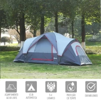 Outsunny Tenda de Campismo para 4-5 Pessoas Impermeável 3000mm+ Anti UV com Bolsa de Transporte e Gancho para Luz 455x230x180cm Cinza(m-6)
