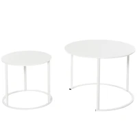 Outsunny Conjunto de 2 Mesas de Centro Redondas de Metal para Sala  Jardim Carga Máxima de 25 kg Φ70x50 cm Branco(m-1)