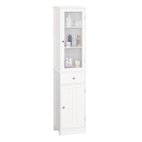 Kleankin Armário Alto para Casa de Banho Móvel Auxiliar de Banheiro de Estilo Moderno com 2 Portas Prateleiras Ajustáveis e 1 Gaveta 40x27x171,5cm Branco