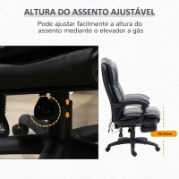Vinsetto Cadeira de Escritório e Giratória Cadeira de Escritório com Altura Ajustável 6 Pontos de Massagem Controle Remoto e Apoio para os Pés Retrátil 68,5x68,5x119-127cm Preto(m-5)