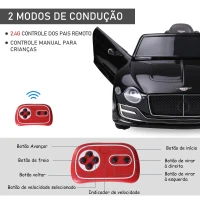 HOMCOM Bentley GT elétrico licenciado para crianças de 3-5 anos 2 velocidades com controle remoto farois musica preto(m-7)