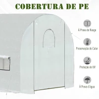Outsunny Estufa de Jardim Tipo Túnel com janelas e portas Cobertura PE Estrutura de aço 295x200x190cm Branco(m-4)