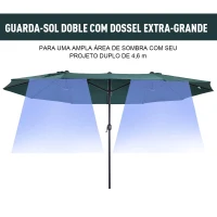 Outsunny Chapéu de Sol Duplo 4,55x2,68x2,38 m  Chapéu de Sol de Jardim com Manivela Manual Resistente à Água e com Proteção Solar UV para Terraço Pátio Verde(m-7)