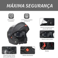 HOMCOM Capacete de Moto Integral Tamanho XL-61/62cm Capacete de Motocicleta com Dupla Viseira Cabeçote Anticolisão com Certificação Europeia Unisex Cor Preta(m-5)
