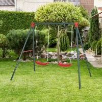 Outsunny Conjunto de Baloiços para Crianças com Suporte de Metal e Corda Ajustável 220x160x180 cm Verde e Vermelho(m-2)