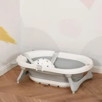 HOMCOM Banheira para Bebé Recém Nascido até 3 Anos Dobrável 30 Litros com Tampa Termossensível e Almofada Confortável Almofadas Antiderrapantes 81,5x50,5x23,5cm Cinza e Branco(m-12)