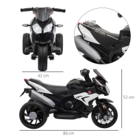HOMCOM Motocicleta Elétrica Infantil com 3 Rodas Triciclo para Crianças acima de 3 anos com Bateria 6V Recarregável Funções de Música Buzina Faróis 86x42x52cm Preto e Branco(m-3)