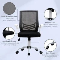 Vinsetto Cadeira de Escritório Ergonômica Giratória com Altura Ajustável Apoio para os Braços Dobrável Suporte Lombar e Encosto Transpirável 62,5x55x94-104cm Preto(m-9)
