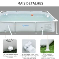 Outsunny Piscina Desmontável Tubular 252x152x65cm com Depuradora de Cartucho Piscina Retangular de Exterior para Adultos e Crianças 2.163L Cinza(m-6)