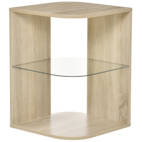 HOMCOM Mesa Auxiliar Moderna Mesa de Cabeceira com 3 Prateleiras 1 de Vidro para Sala de Estar Dormitório 40x40x56cm Madeira Natural