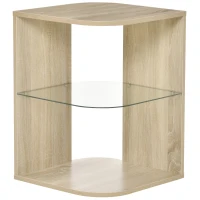 HOMCOM Mesa Auxiliar Moderna Mesa de Cabeceira com 3 Prateleiras 1 de Vidro para Sala de Estar Dormitório 40x40x56cm Madeira Natural(m-1)