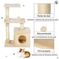 PawHut Arranhador para Gatos 50x30x81,5 cm Centro de Atividades para Gatos com Poste de Sisal Plataformas e Caverna Bege(m-5)