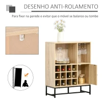 HOMCOM Aparador de Cozinha Armário com 1 Porta Prateleiras Abertas Suporte para 12 Garrafas e 6 Taças de Vinho para Sala de Jantar Bar Restaurante 76x35x97cm Madeira Natural(m-5)