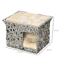 PawHut Cesta de Vime para Gatos de 2 Níveis Cama Caverna de Gatos com 2 Almofadas Suaves Estrutura de Metal 51x42x37cm Cinza e Bege(m-3)